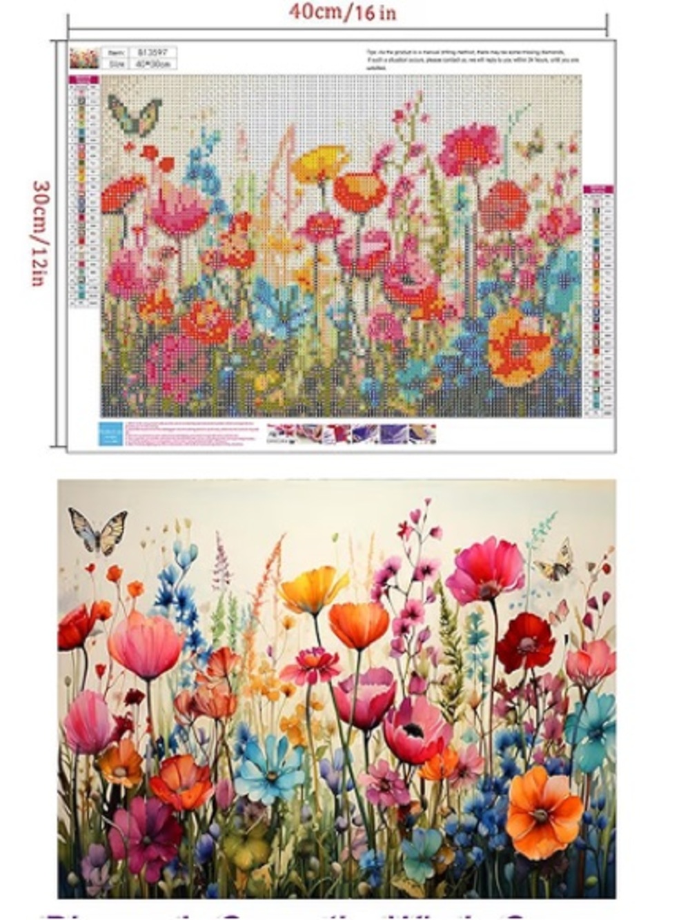 DIY Diamond Painting Kit; Wild Flowers Wall Art Print in Vivid Colors, with 🦋 - Picture 3 of 8